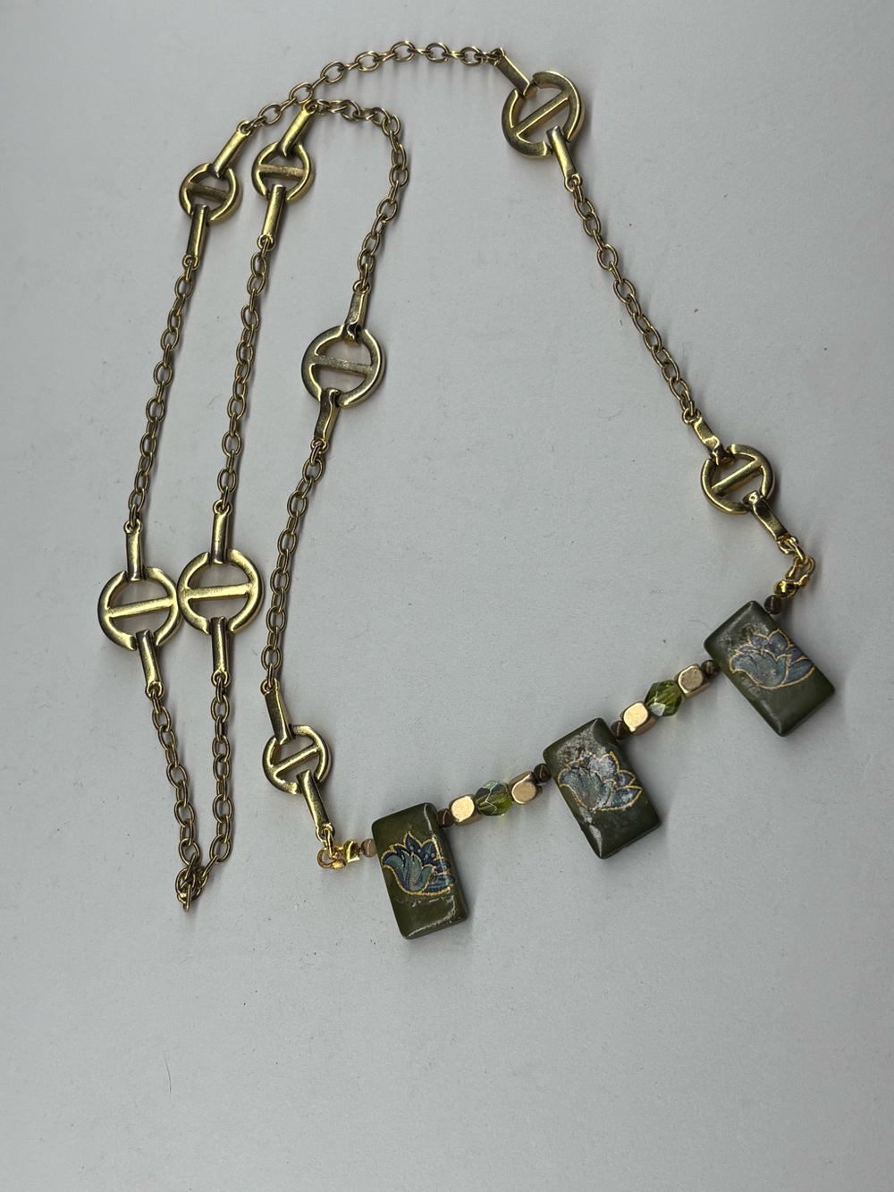 “Olive Japan” - Upcycled Vintage Japan Ceramic Tile Necklace